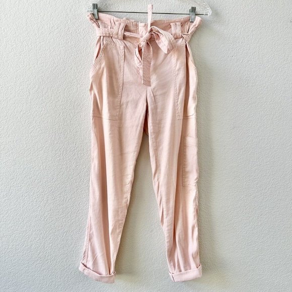 Anthropologie Elevenses Blush Romy Paper Bag Linen Pants Size XS - Picture 3 of 8